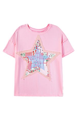 Pink Vibrant Star Patchwork Loose T-shirt