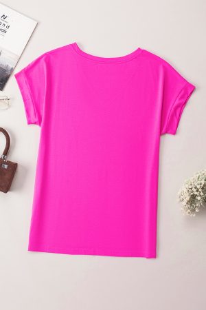 Rose Shiny Lightning Print V Neck Loose T Shirt