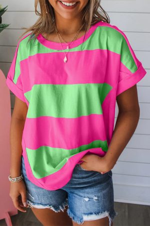 Green & Rosy Colorblock Exposed Seam Tee