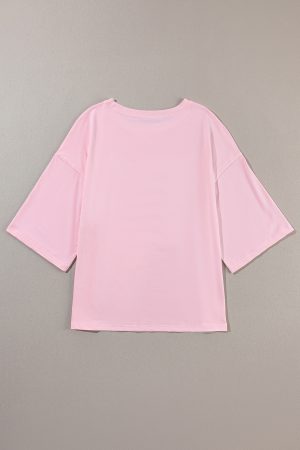 Light Pink Colorblock Star Patched Half Sleeve Oversized Tee