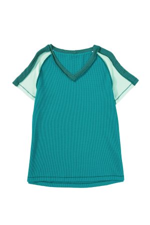 Green Exposed Seam Color Block Knitted V Neck T-shirt