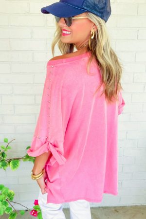 Bonbon Studded Batwing Sleeve Oversized Tee