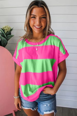 Green & Rosy Colorblock Exposed Seam Tee