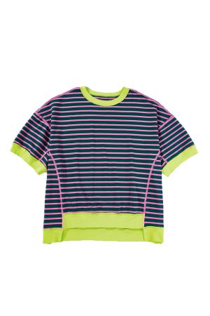 Green Stripe Colorblock Drop Sleeve Loose Top