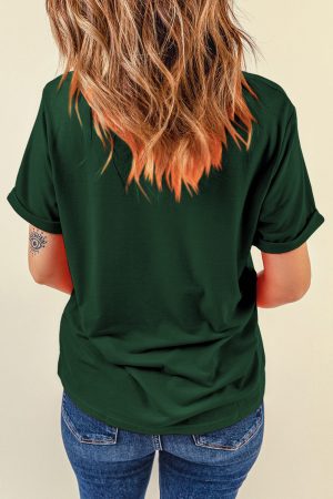 Green Solid Color Basic Crew Neck Plain Tee