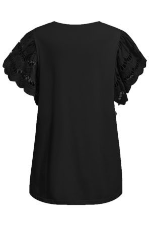 Cut Out Sleeve Casual Black T-shirt for Women