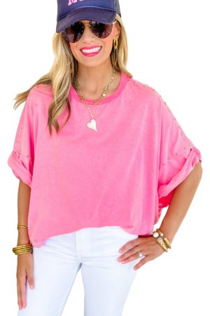 Bonbon Studded Batwing Sleeve Oversized Tee