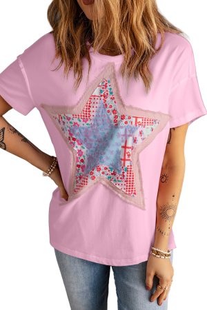 Pink Vibrant Star Patchwork Loose T-shirt