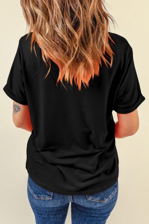 Black Solid Color Basic Crew Neck Plain Tee