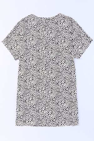 Cheetah Print Casual Side Pockets Short Sleeve Tunic Top