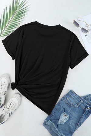 Black Solid Color Basic Crew Neck Plain Tee