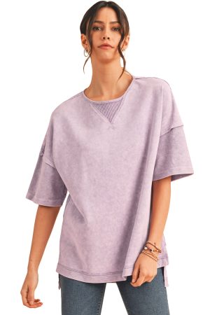 Orchid Petal Mineral Wash Exposed Seam Drop Shoulder Oversized Tee