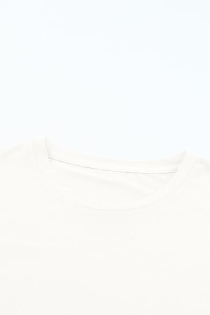 White Solid Color Basic Crew Neck Plain Tee