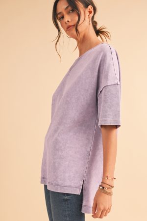 Orchid Petal Mineral Wash Exposed Seam Drop Shoulder Oversized Tee