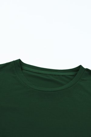 Green Solid Color Basic Crew Neck Plain Tee