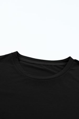 Black Solid Color Basic Crew Neck Plain Tee