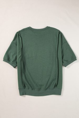 Laurel Green Exposed Seam Pocket Side Split Loose T Shirt