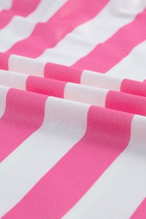 Pink Stripe Patch Pocket Drop Sleeve Slits T Shirt