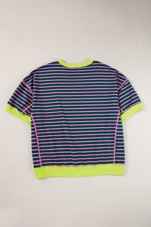 Green Stripe Colorblock Drop Sleeve Loose Top