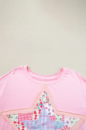 Pink Vibrant Star Patchwork Loose T-shirt