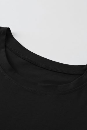 Cut Out Sleeve Casual Black T-shirt for Women