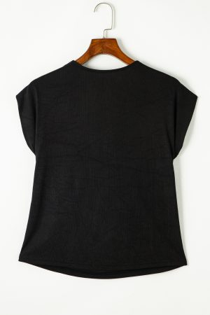 Black Solid Color Cowl Neck Tee