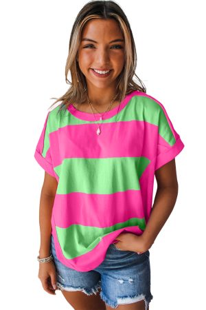 Green & Rosy Colorblock Exposed Seam Tee