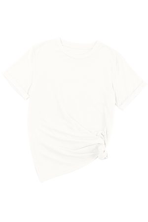 White Solid Color Basic Crew Neck Plain Tee