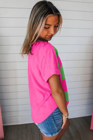 Green & Rosy Colorblock Exposed Seam Tee