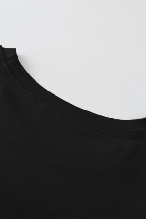 Cut Out Sleeve Casual Black T-shirt for Women