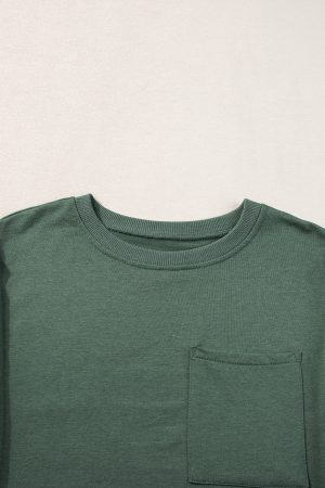 Laurel Green Exposed Seam Pocket Side Split Loose T Shirt