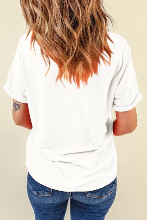 White Solid Color Basic Crew Neck Plain Tee