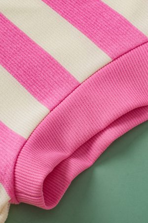 Pink Stripe Collared V Neck Cap Sleeve Top